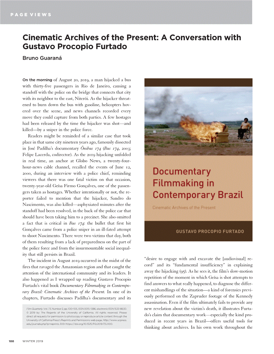 First page of Cinematic Archives of the Present: A Conversation with Gustavo Procopio Furtado