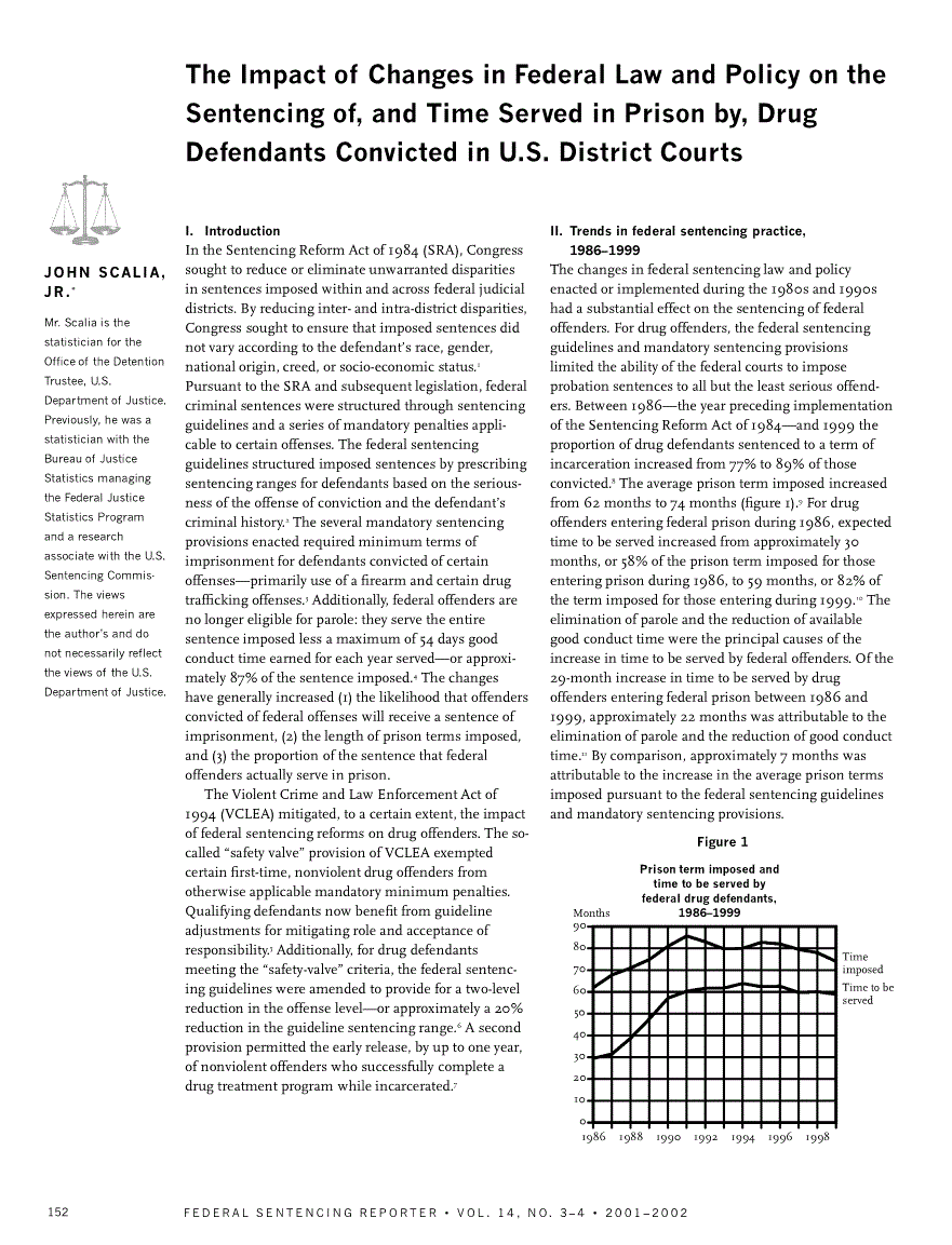 First page of The Impact of Changes in Federal Law and Policy on the Sentencing of, and Time Served in Prison by, Drug Defendants Convicted in U.S. District Courts