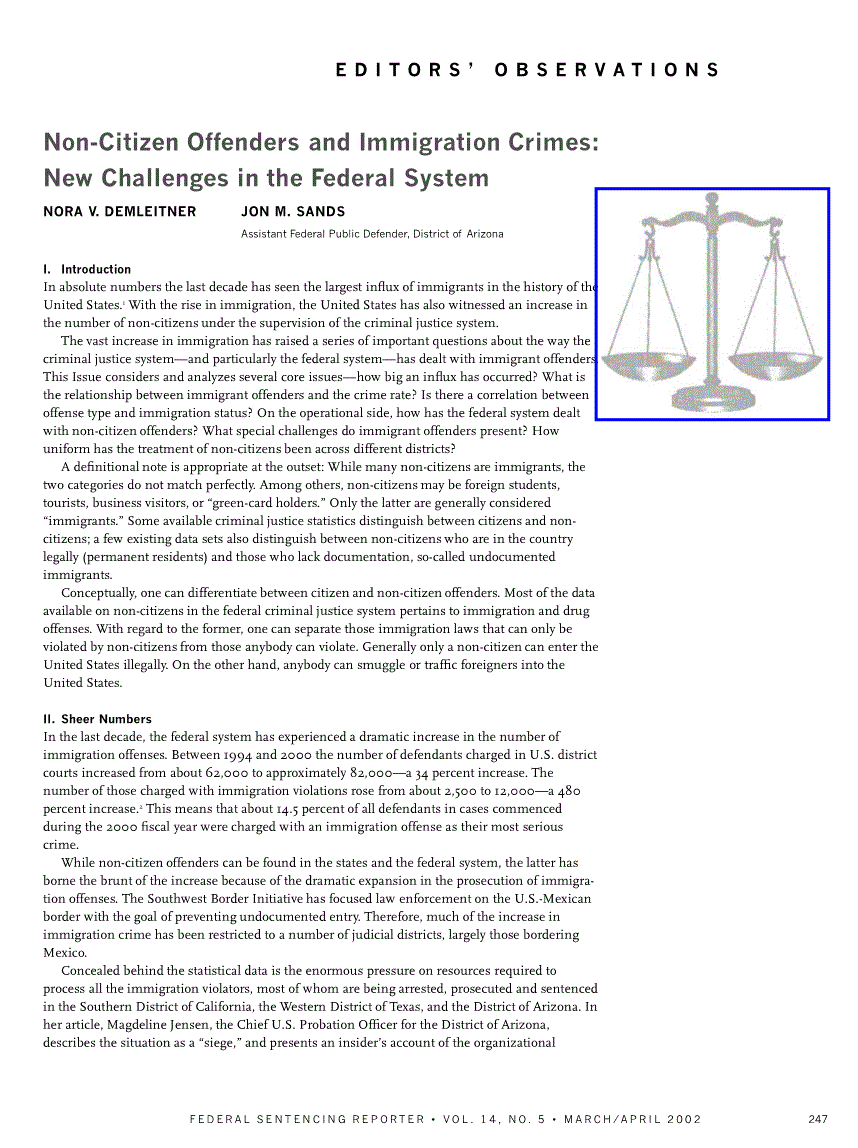 First page of Non-Citizen Offenders and Immigration Crimes: New Challenges in the Federal System