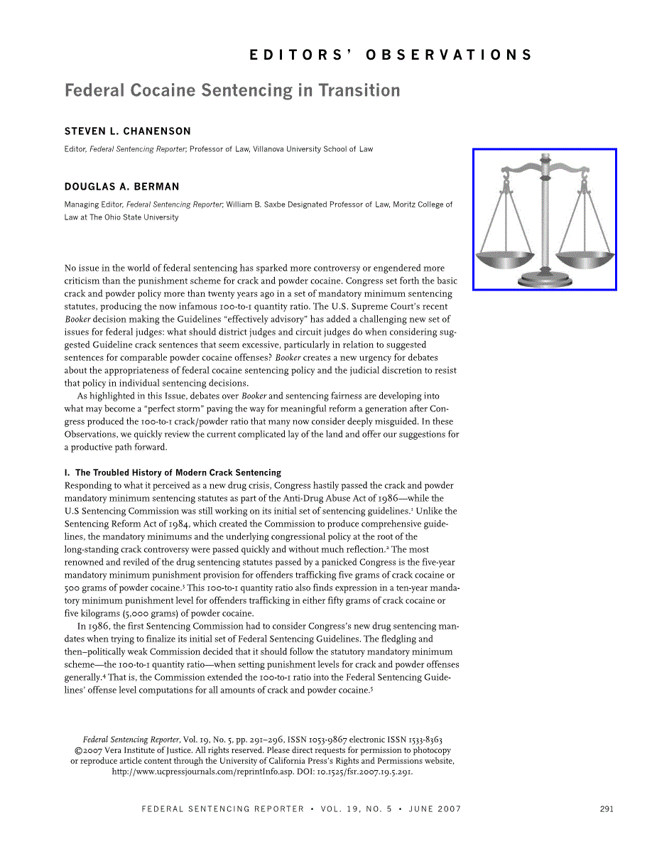 First page of Federal Cocaine Sentencing in Transition