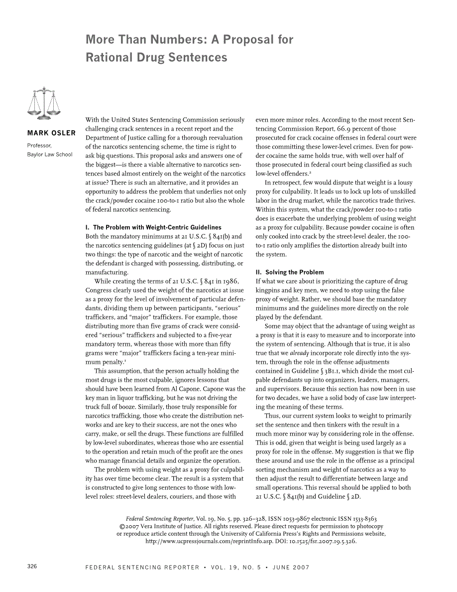 First page of More than Numbers: A Proposal For Rational Drug Sentences