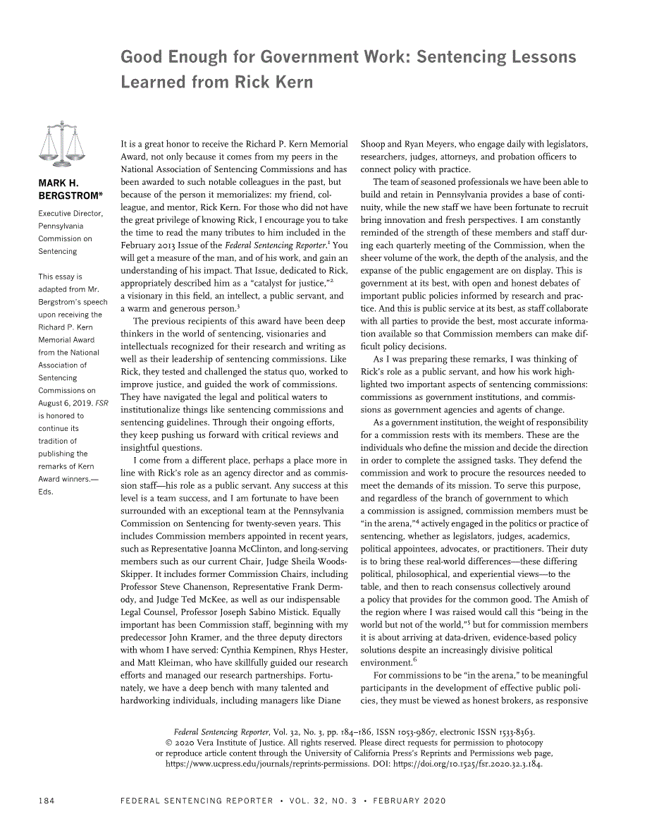 First page of Good Enough for Government Work<subtitle>Sentencing Lessons Learned from Rick Kern</subtitle>