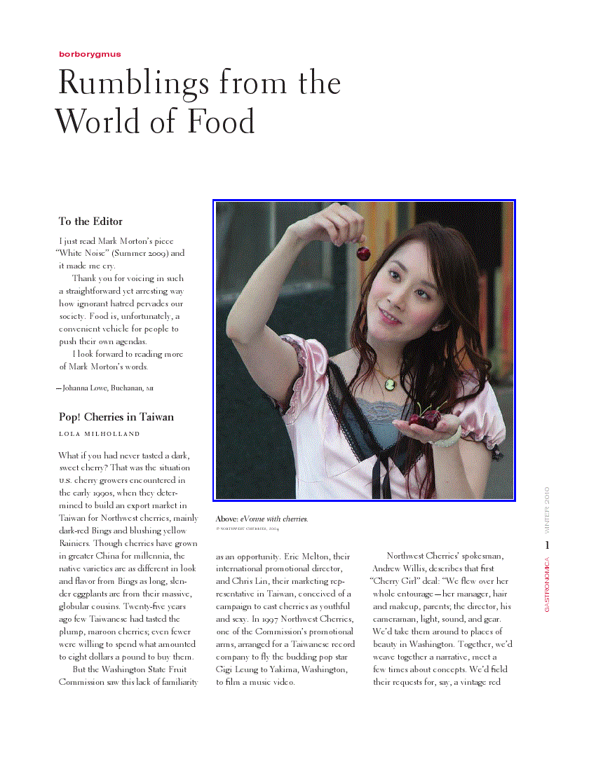 First page of Rumblings from the World of Food
