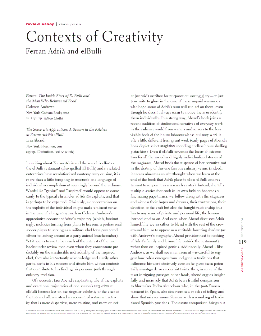 First page of Contexts of Creativity: Ferran Adrià and elBulli
