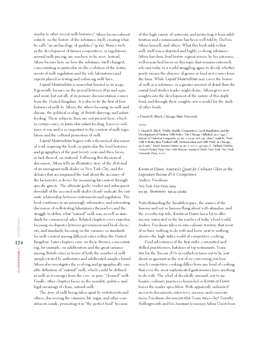 First page of Review: <italic>Knives at Dawn: America's Quest for Culinary Glory at the Legendary Bocuse d'Or Competition</italic>, by Andrew Friedman