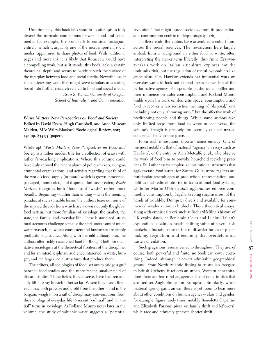 First page of Books in Review: Waste Matters: New Perspectives on Food and Society