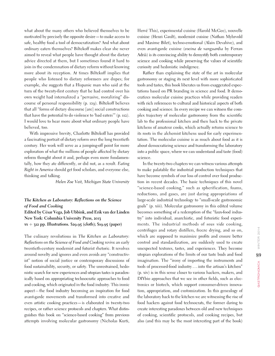First page of Books in Review: The Kitchen as Laboratory: Reflections on the Science of Food and Cooking