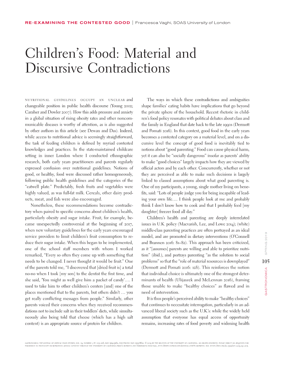 First page of Children's Food: Material and Discursive Contradictions