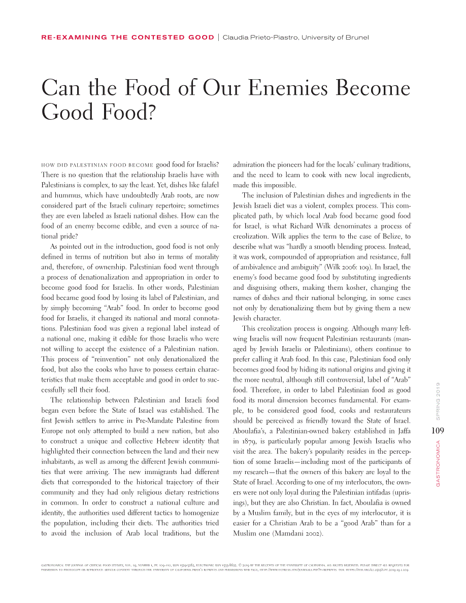 First page of Can the Food of Our Enemies Become Good Food?