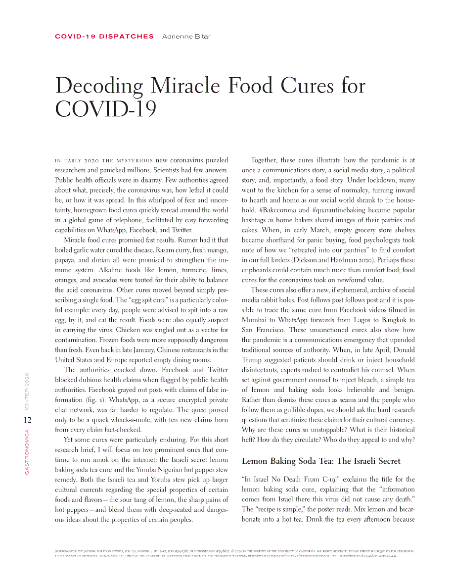 First page of Decoding Miracle Food Cures for COVID-19