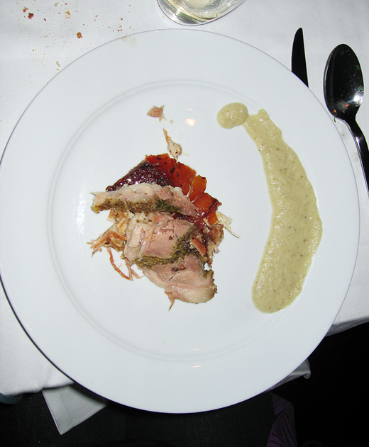 Primordial bivouac roast pork with Nepi bacon and crispy pork rind served cold with boiling creamed Tarquinian fennel.