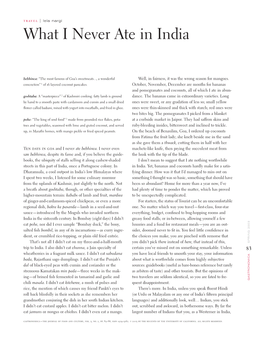 First page of What I Never Ate in India