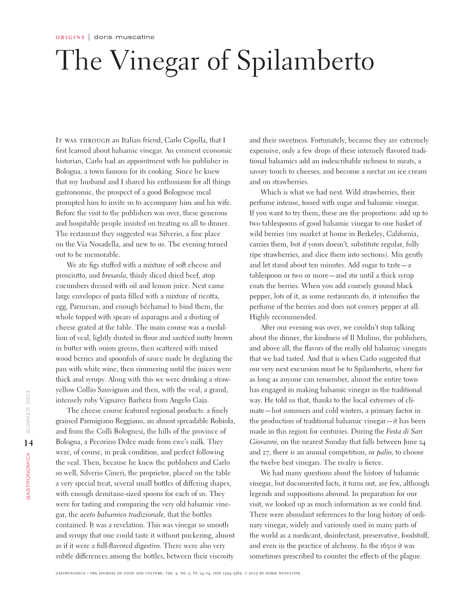 First page of The Vinegar of Spilamberto