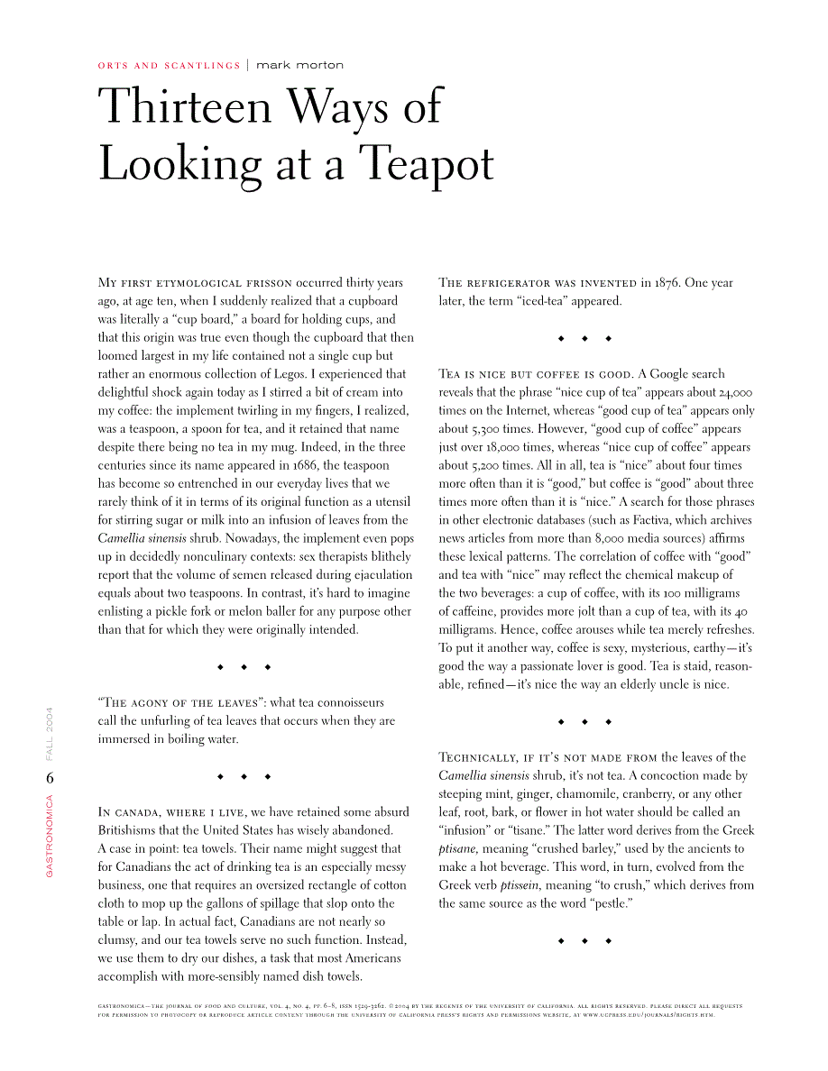 First page of Thirteen Ways of Looking at a Teapot