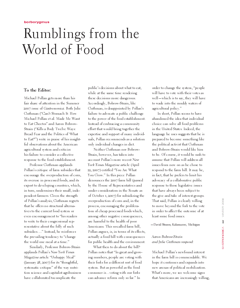 First page of Rumblings from the World of Food