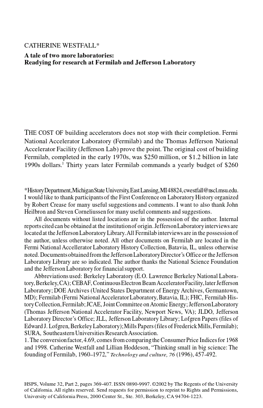 First page of A tale of two more laboratories: Readying for research at Fermilab and Jefferson Laboratory