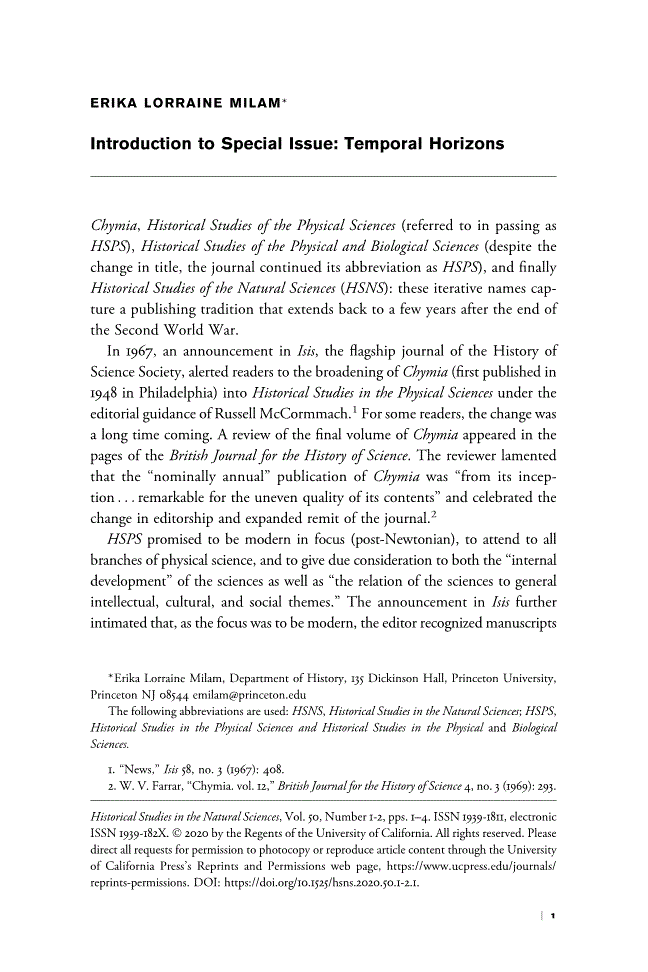 First page of Introduction to Special Issue<subtitle>Temporal Horizons</subtitle>
