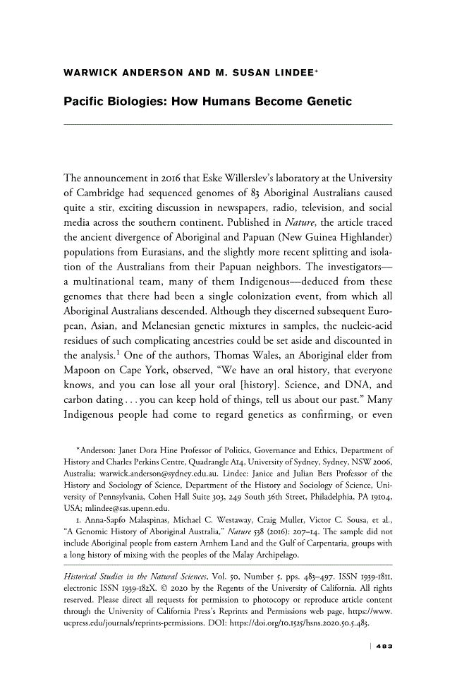 First page of Pacific Biologies: How Humans Become Genetic