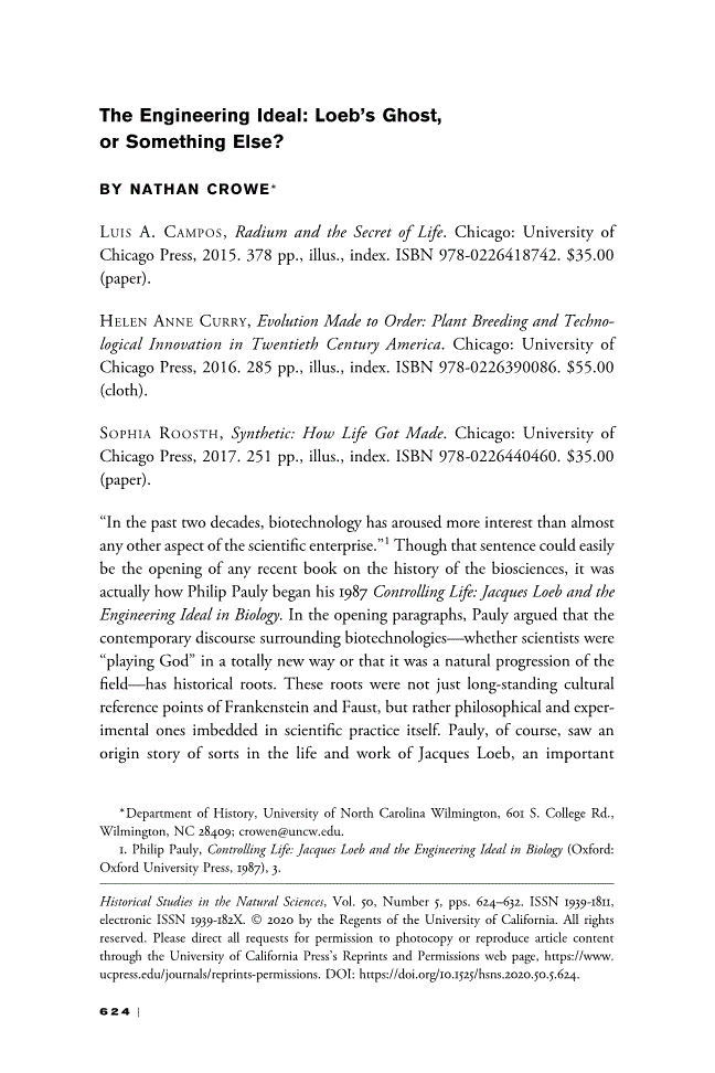 First page of The Engineering Ideal<subtitle>Loeb’s Ghost, or Something Else?</subtitle>
