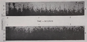 Among the earliest spectrograms of underwater sound, the NDRC juxtaposed sounds from a naval destroyer vessel (top) with “deep sea ambient noise” (bottom). From Summary Technical Report Vol. 7: Principles and Applications of Underwater Sound. NDRC. Division 6 (Department of the Navy, 1946), 239.