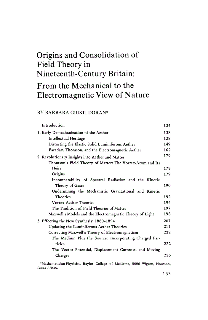 First page of Origins and Consolidation of Field Theory in Nineteenth-Century Britain: From the Mechanical to the Electromagnetic View of Nature