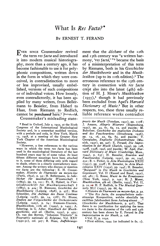 What Is Res Facta? Journal of the American Musicological
