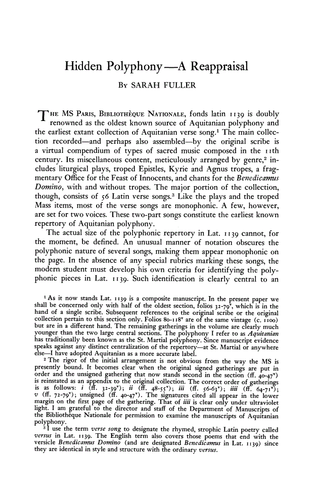 First page of Hidden Polyphony, A Reappraisal