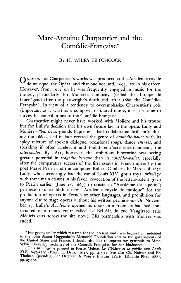 First page of  Marc-Antoine Charpentier and the Comédie-Française