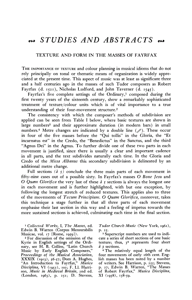 First page of Texture and Form in the Masses of Fayrfax