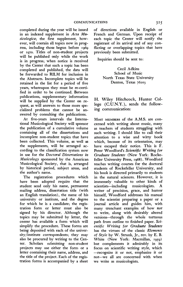 First page of [Letter from H. Wiley Hitchcock]