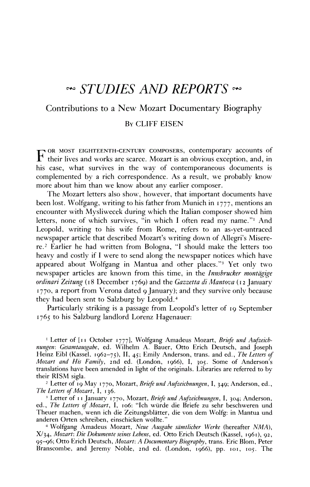 Contributions to a New Mozart Documentary Biography