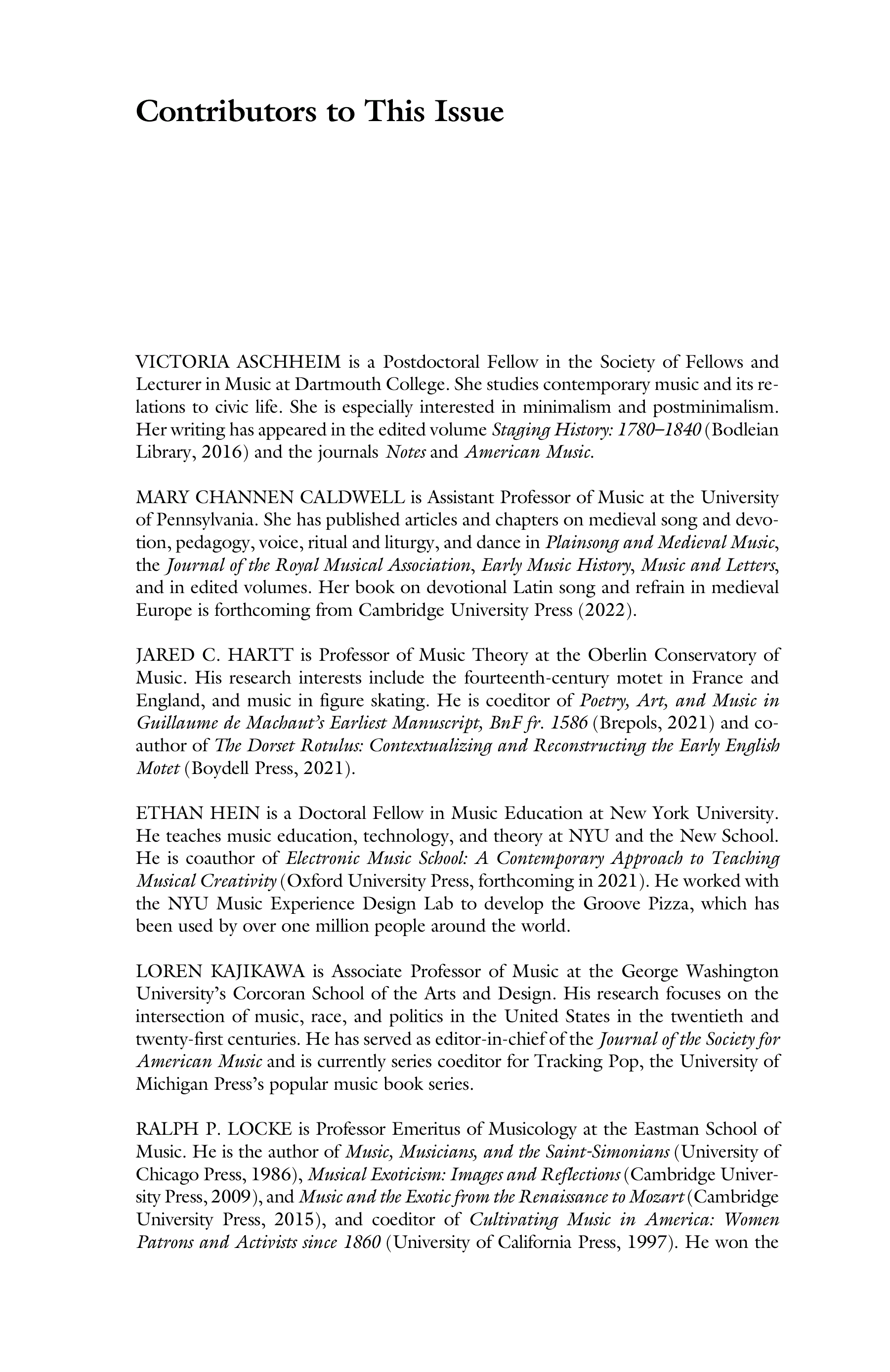 First page of Contributors to This Issue