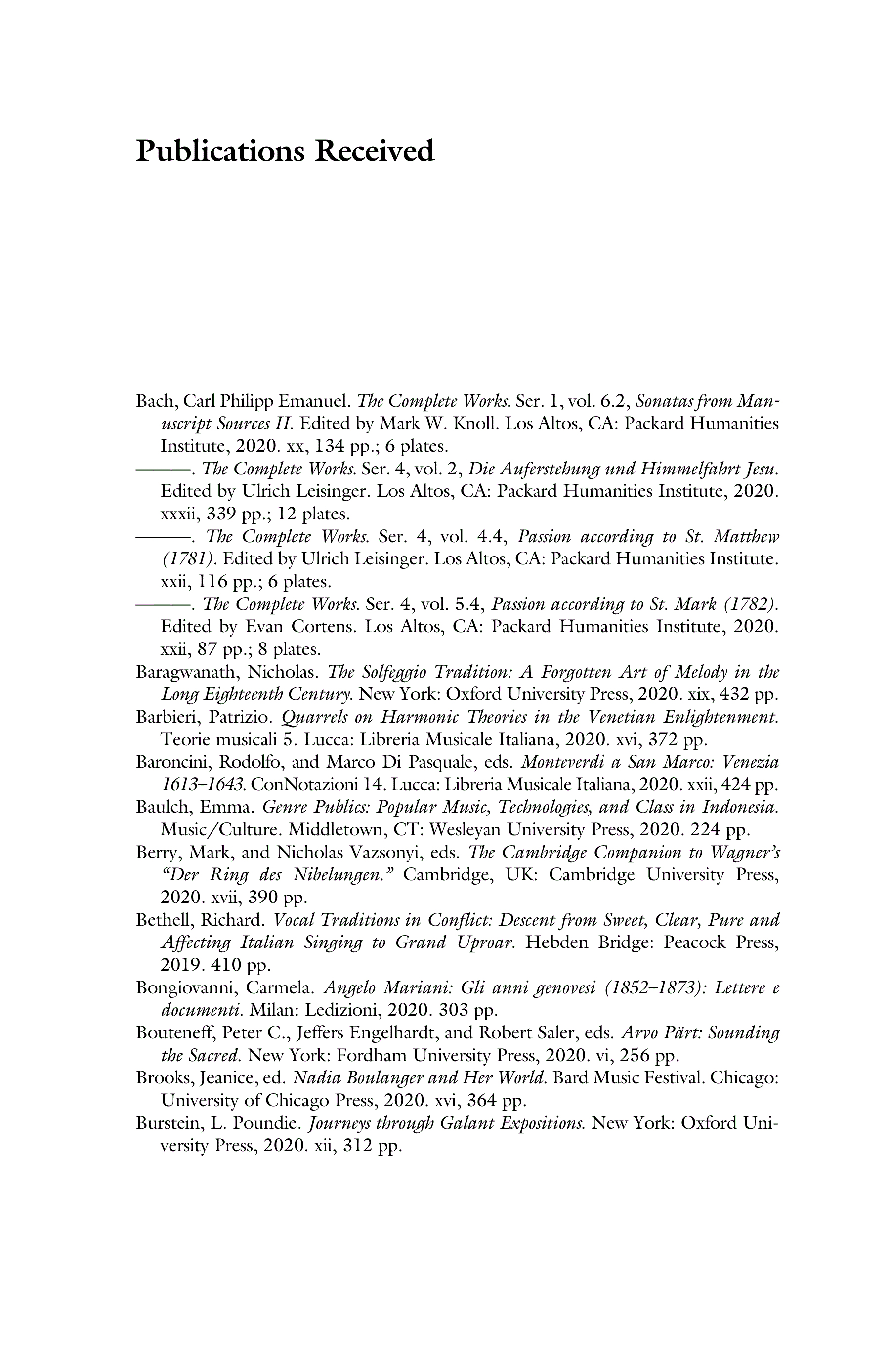 First page of Publications Received