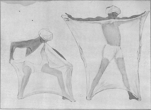 A diagram from Harlow and Lindsay’s Report on Lac and Shellac (1921) showing the process of stretching lac