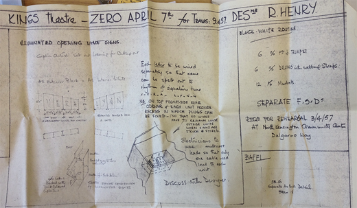 “Illuminated opening name signs.” Detail from the set plans for the transmission of April 9, 1957, BBC WAC T12/439/1. BBC copyright content reproduced courtesy of the British Broadcasting Corporation. All rights reserved. Used by permission.