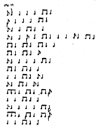 Strings of unmetered durations representing Maurice Emmanuel’s scansion of Euripedes’s Ion.