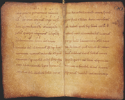 Oxford, Bodleian Library, MS Bodley 38, fols. 19v–20r (verso and recto images digitally combined for illustrative purposes), showing the final notated chant and the beginning of the star timetable. Images: Bodleian Libraries, University of Oxford, reproduced under Creative Commons license CC-BY-NC 4.0.