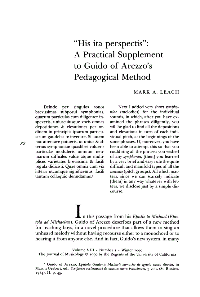 First page of "His ita perspectis": A Practical Supplement to Guido of Arezzo's Pedagogical Method