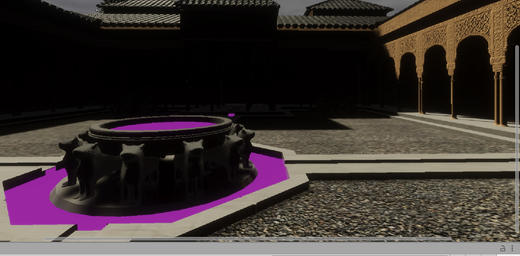 The Courtyard of Lions in Unity, with pink water.