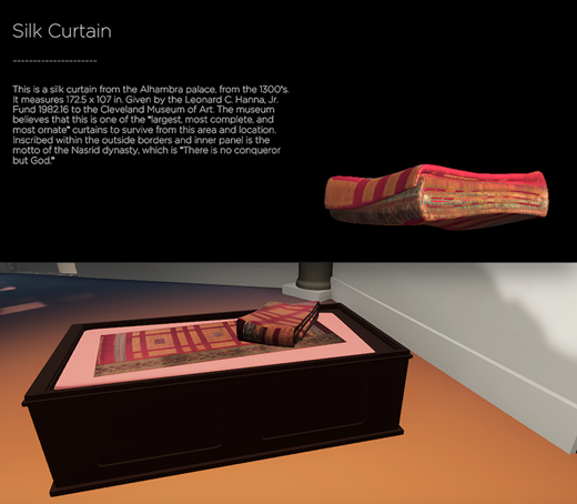 One of the “Alhambra curtains” in the project’s gallery space with caption.