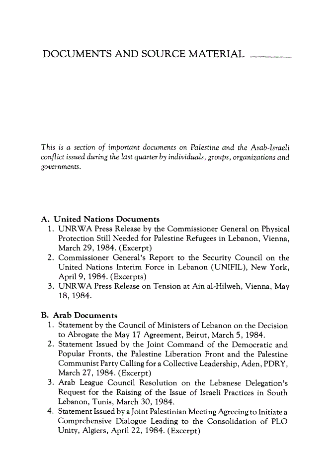 First page of Documents and Source Material
