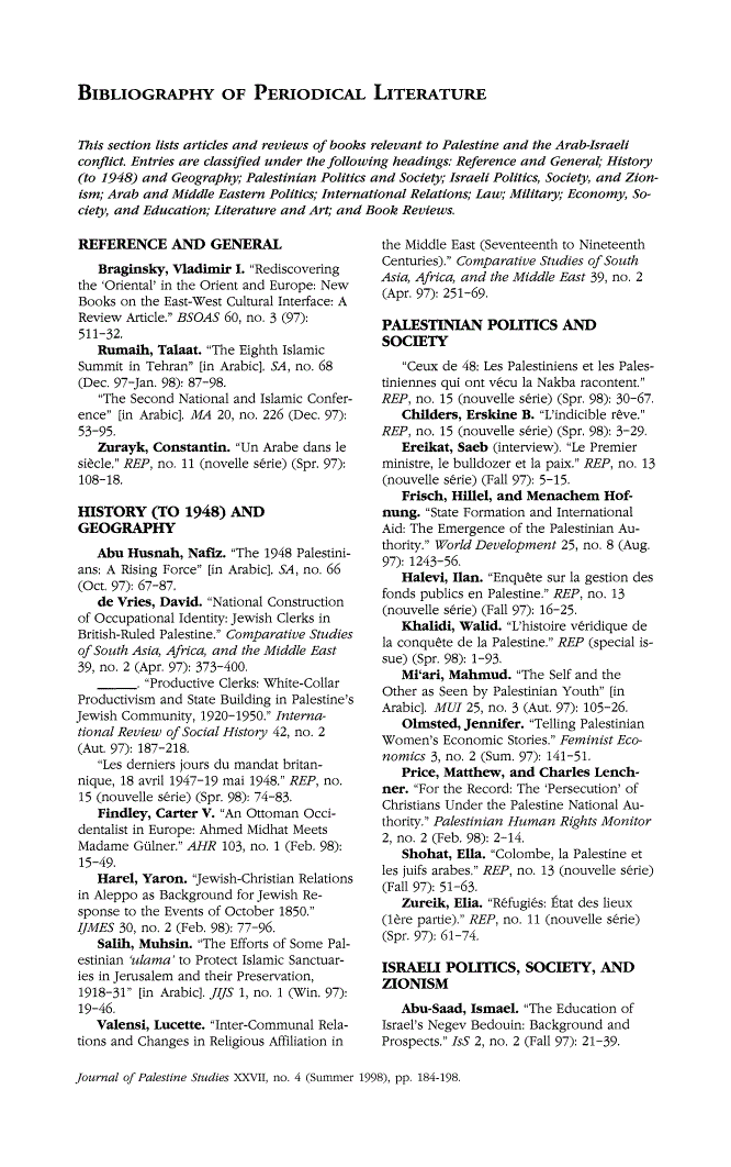 First page of Bibliography of Periodical Literature