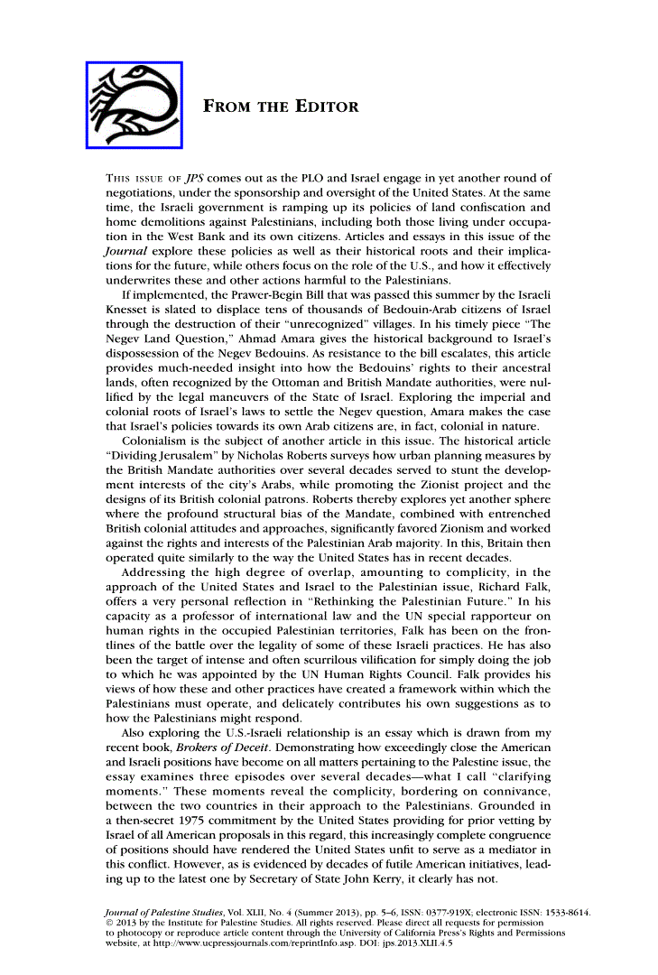 First page of From the Editor