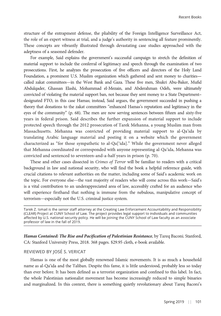 First page of Review: <italic>Hamas Contained: The Rise and Pacification of Palestinian Resistance</italic>, by Tareq Baconi