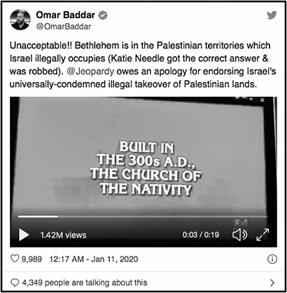 Political analyst Omar Baddar shoots off an angry tweet at Jeopardy! (11 January, Twitter)