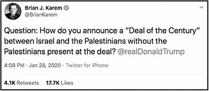 U.S. journalist Brian Karem tweets at Donald Trump. (28 January, Twitter)