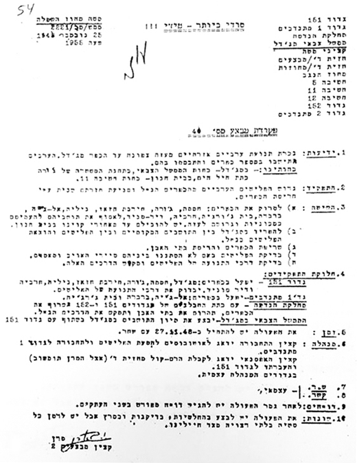 Order Number 40 of 25 November 1948 detailing how Palestinian refugees should be driven out of the villages in the Gaza district to which they had returned after earlier expulsion and flight.