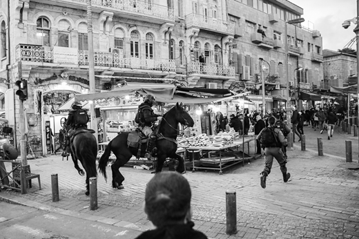 Mounted Israeli security forces patrol al-Aqsa Mosque compound in East Jerusalem following the widespread Palestinian protests against the so-called deal of the century, the Trump administration's Middle East “peace plan.” Israeli forces temporarily closed all gates to the compound after arresting two Palestinian teenagers for alleged possession of a knife. (29 January, Mostafa Alkharouf/Anadolu Agency via Getty Images)