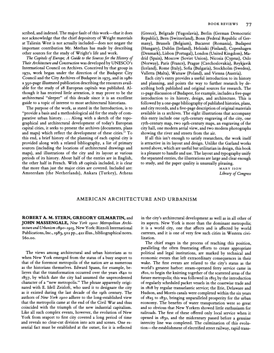 First page of Review: New York 1900: Metropolitan Architecture and Urbanism 1890-1915 by Robert A. M. Stern, Gregory Gilmartin, John Massengale