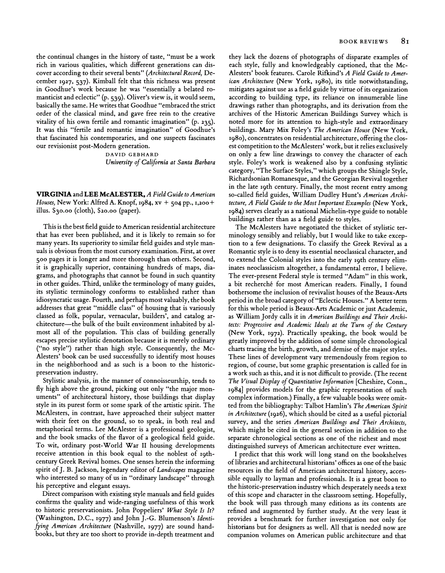 First page of Review: A Field Guide to American Houses by Virginia McAlester, Lee McAlester